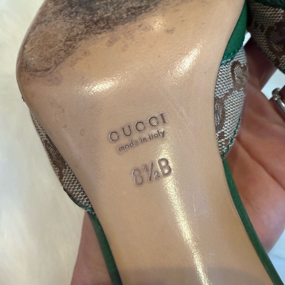 ❌SOLD❌Gucci Green and Tan Women's Heels - Picture 6 of 9